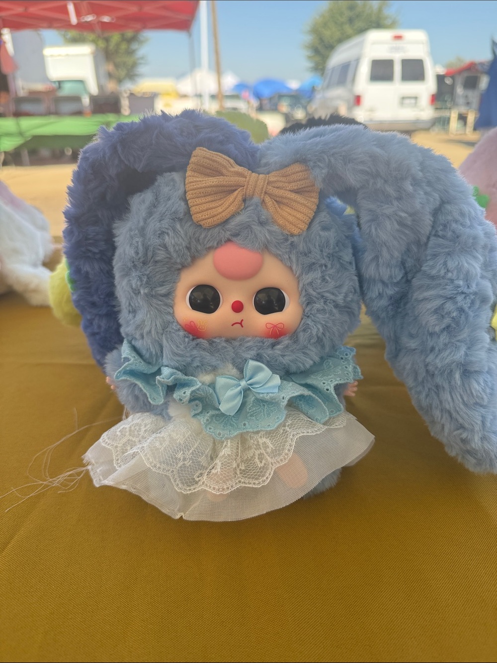 Plush Blue Bunny Ear Headband with Bow for Kids